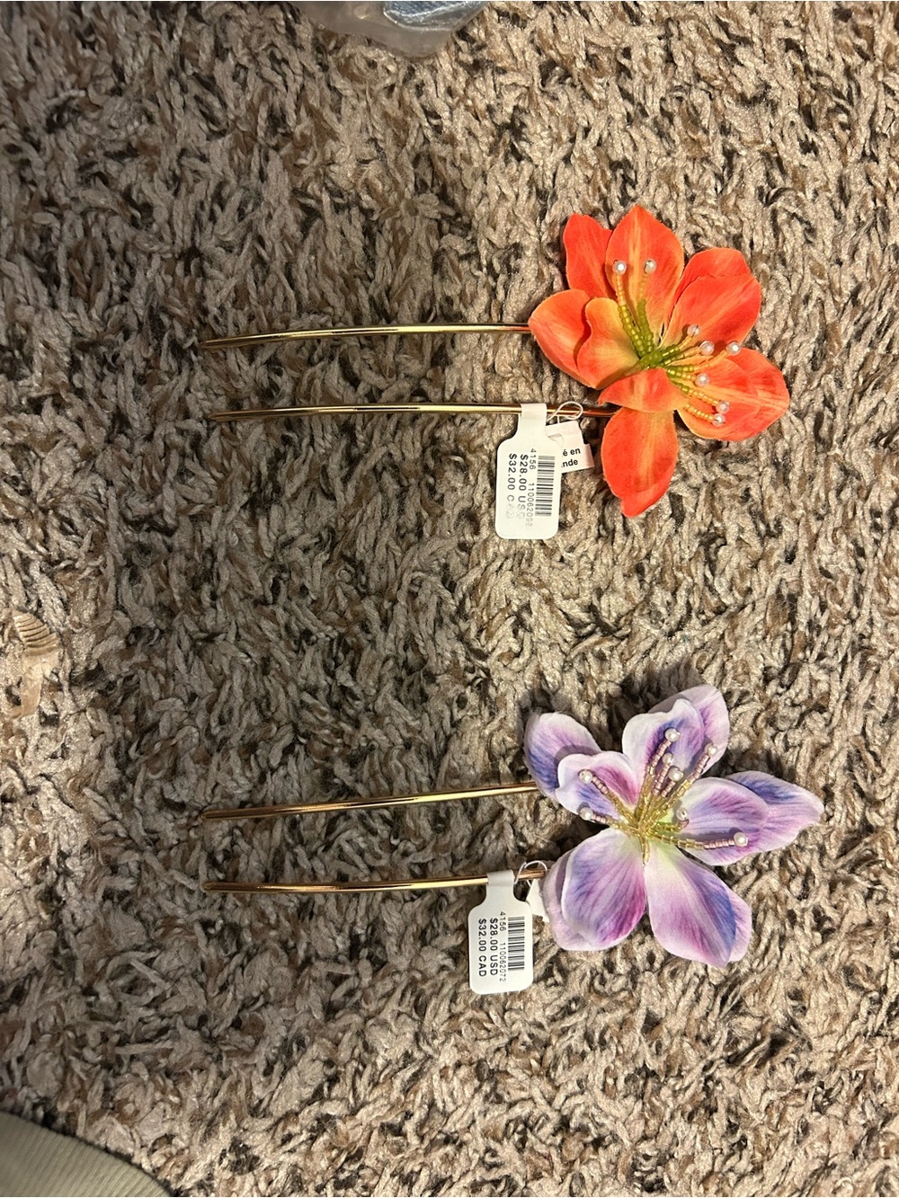 Anthropologie Floral Hair Pin - Orange Flower. No tag - Picture 7 of 7